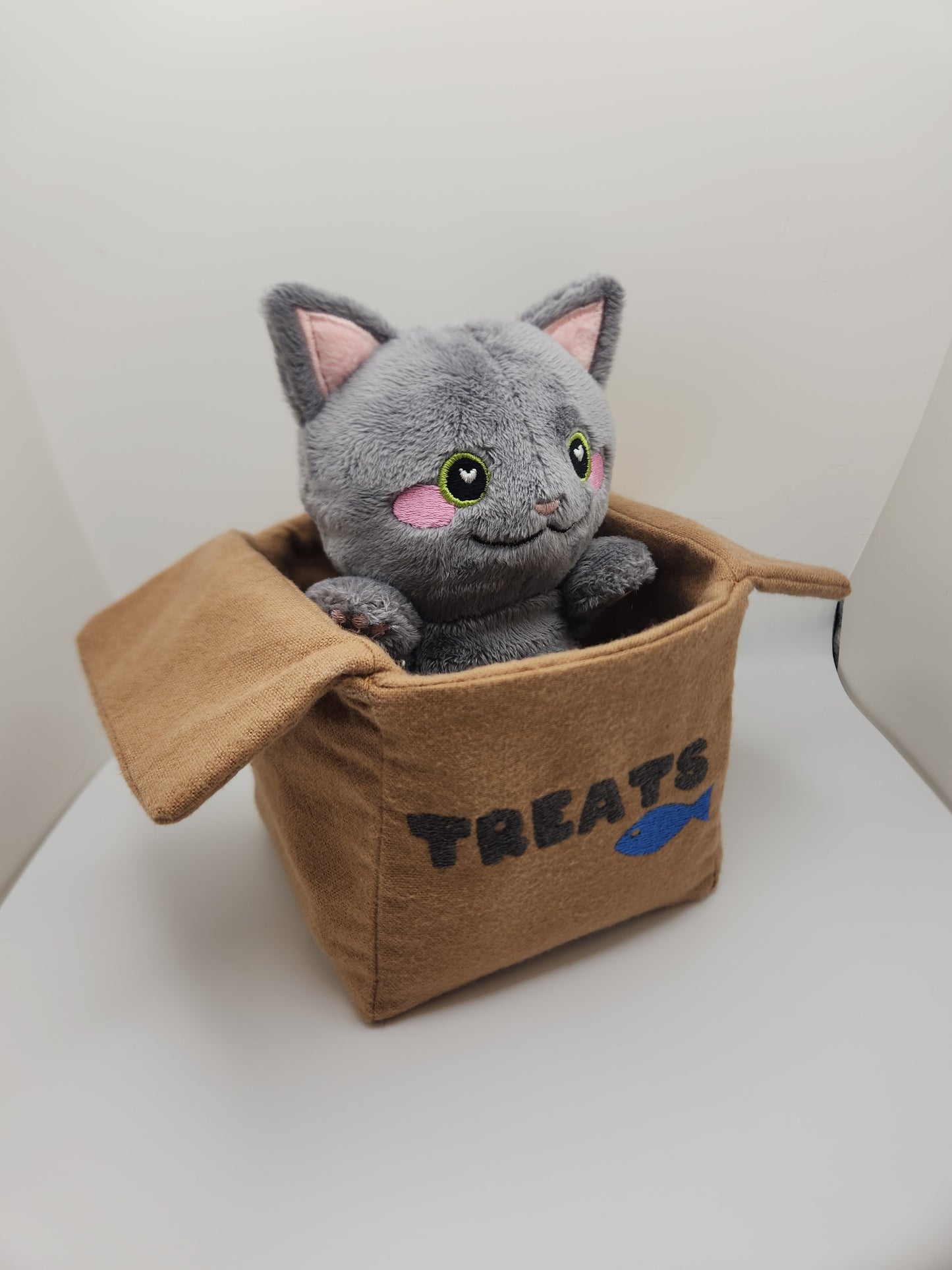 PROTOTYPE PLUSH - Cat in a Box (Grey Treats)