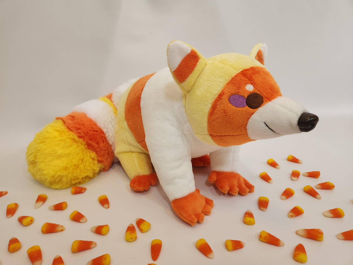 Raccoon plush (candy corn, minky)