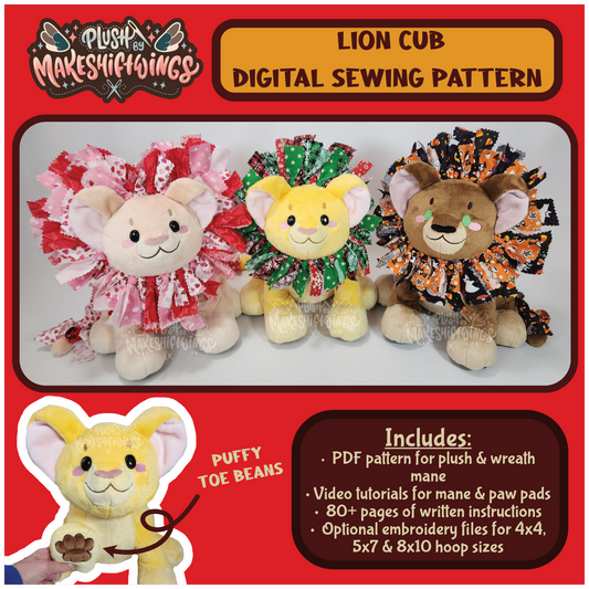 SEWING PATTERN - Lion Cub Plush with Fabric Wreath Mane