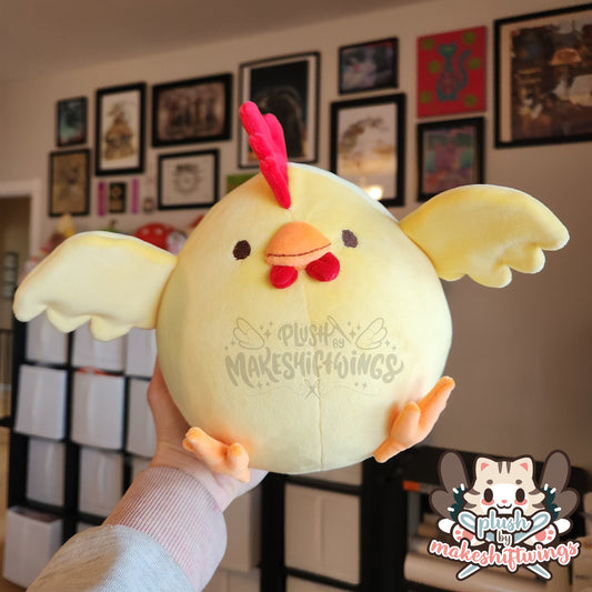 Yellow chonky chicken with hats (mochi)