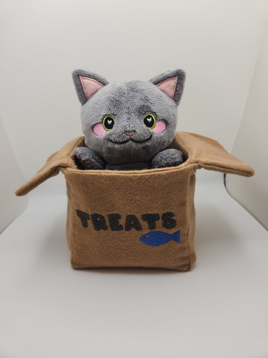 PROTOTYPE PLUSH - Cat in a Box (Grey Treats)