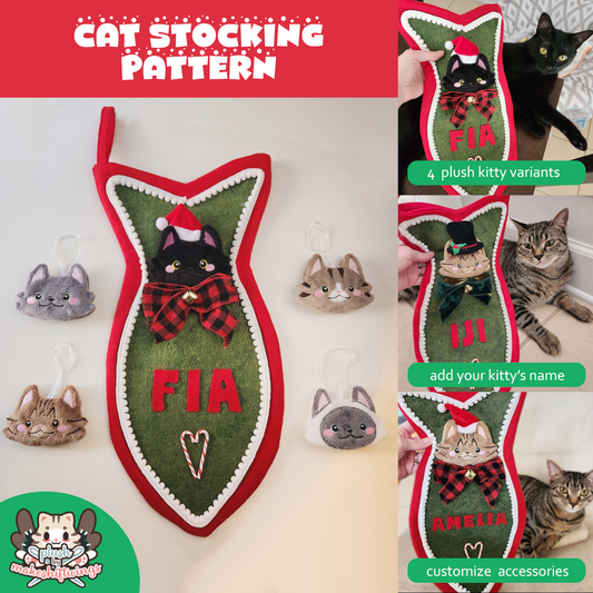 SEWING PATTERN - Fish-Shaped Cat Stocking and ITH Cat Face