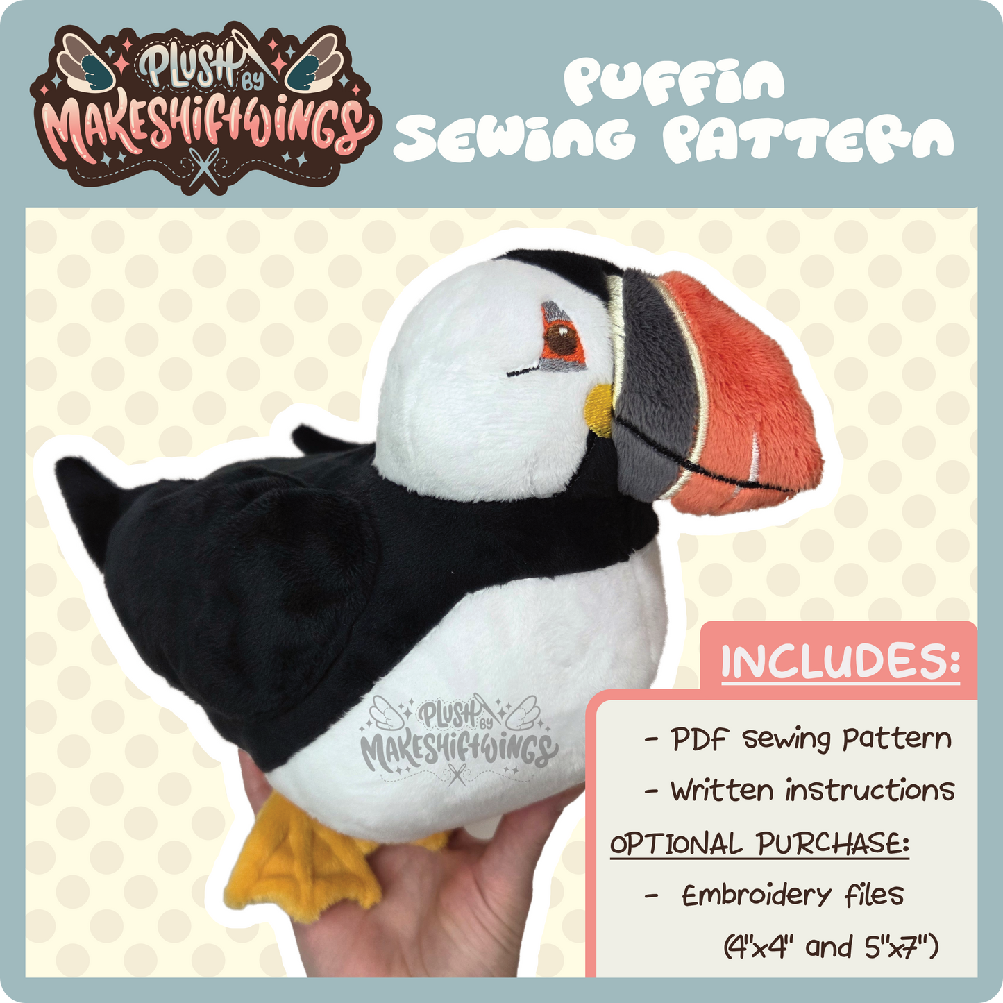 SEWING PATTERN - Puffin plush