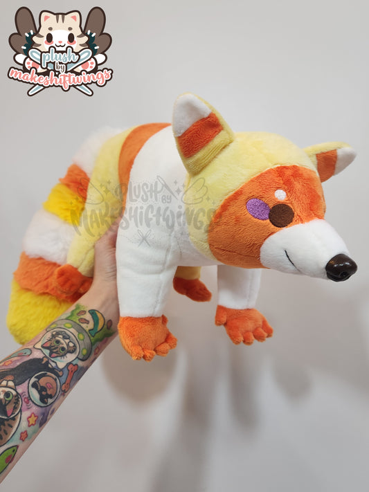 Raccoon plush (candy corn, minky)