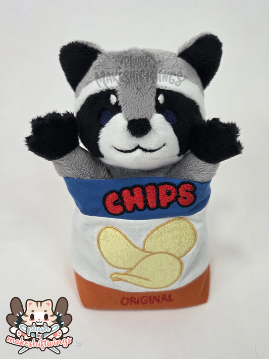 Raccoon in a chip bag (embroidered eyes)