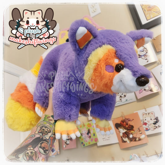 Raccoon plush (purple candy corn)