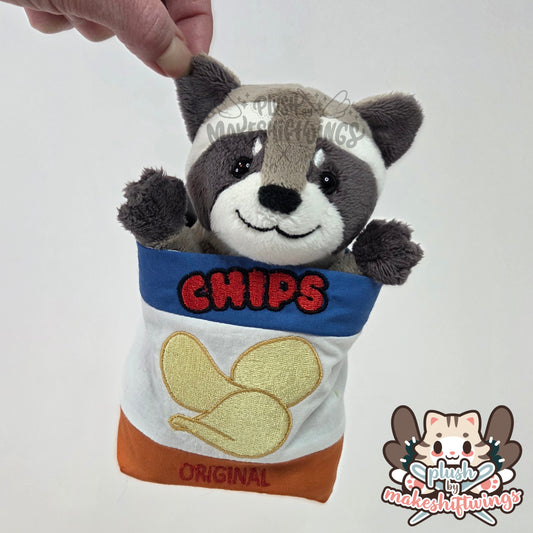 Raccoon in a chip bag (safety eyes)