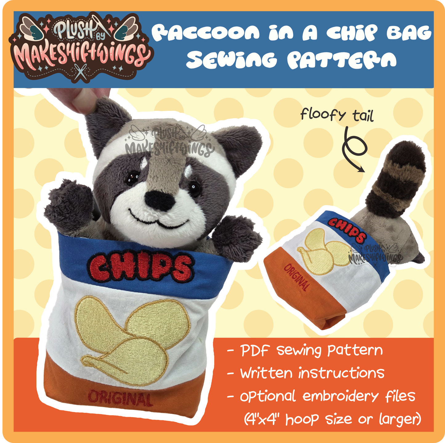 SEWING PATTERN - Raccoon in a chip bag
