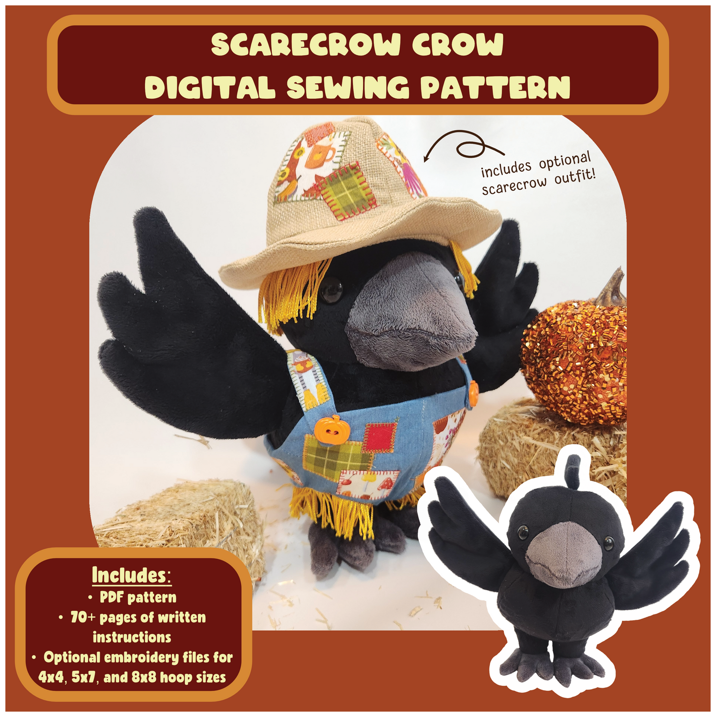 SEWING PATTERN - Scarecrow Crow Plush