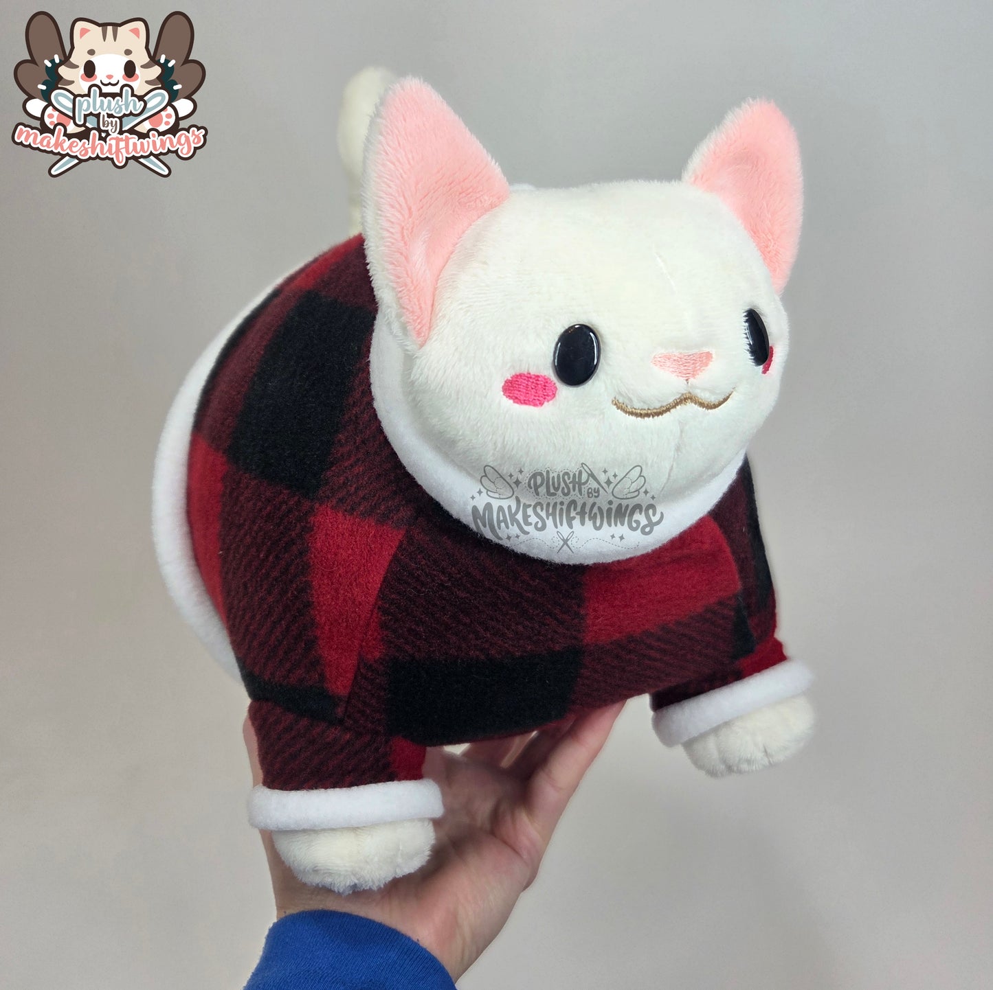 White fat cat in a sweater