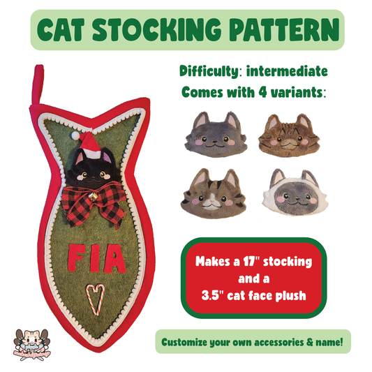 SEWING PATTERN - Fish-Shaped Cat Stocking and ITH Cat Face